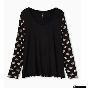 🆕ADORABLE 'LIPS' BLACK JERSEY RUFFLE SLEEP TOP
